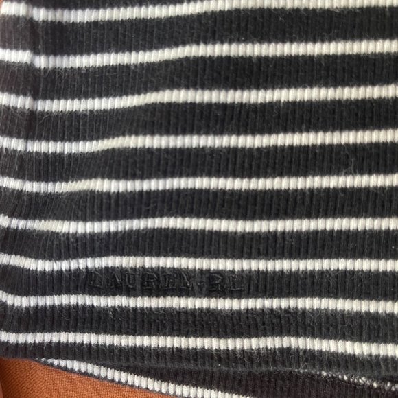 Vintage Cotton Ralph Lauren Ribbed T-Shirt Horizontal Stripes Front Lacing - Picture 7 of 7